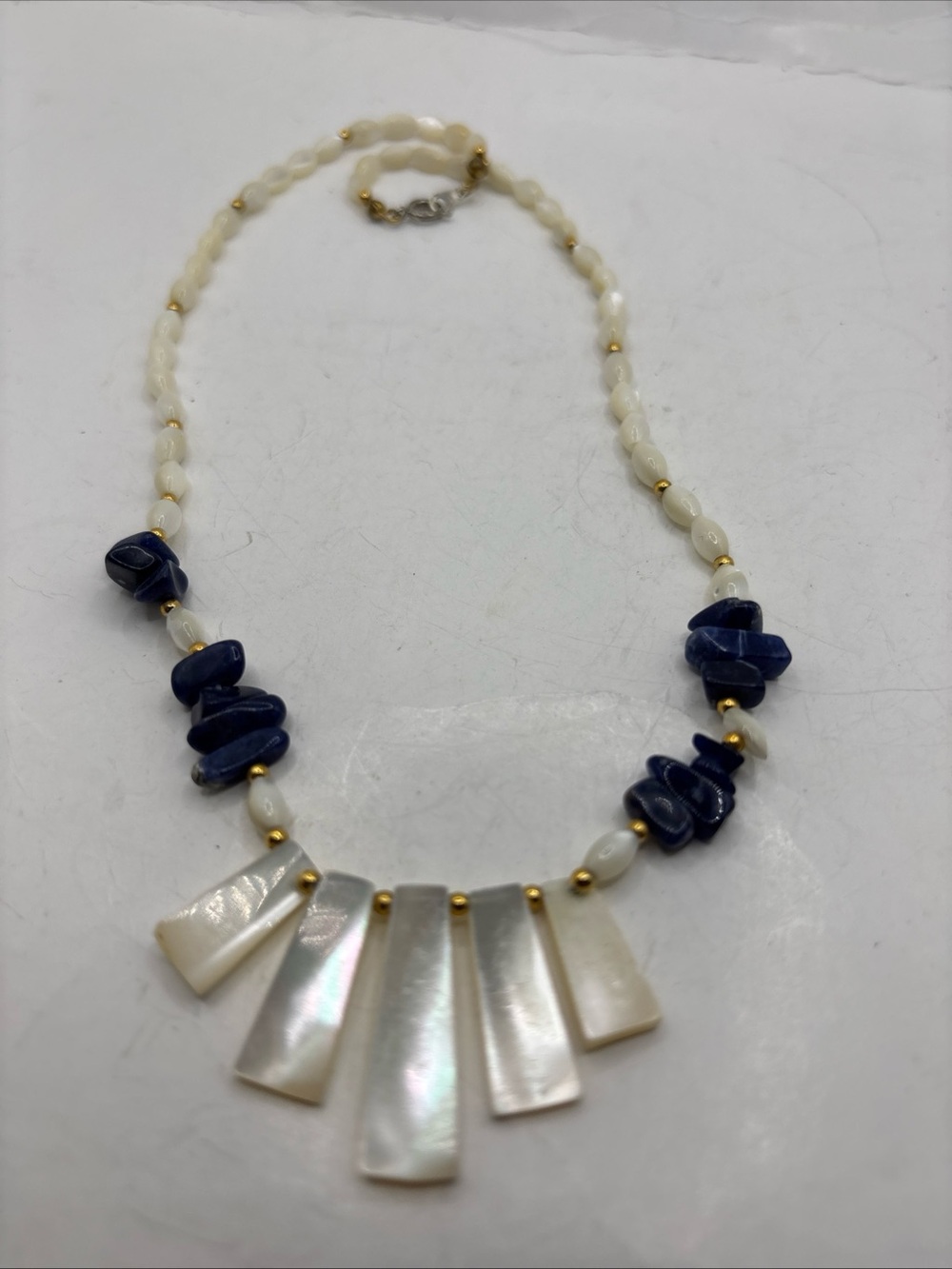 Vintage Mother-of-Pearl & lapis Azuil Necklace - elegant Women's Jewelry